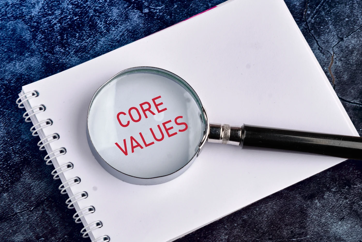 Core Values | San Francisco Bay Area | Home Living A piece of paper that says “core values” under a magnifying glass
