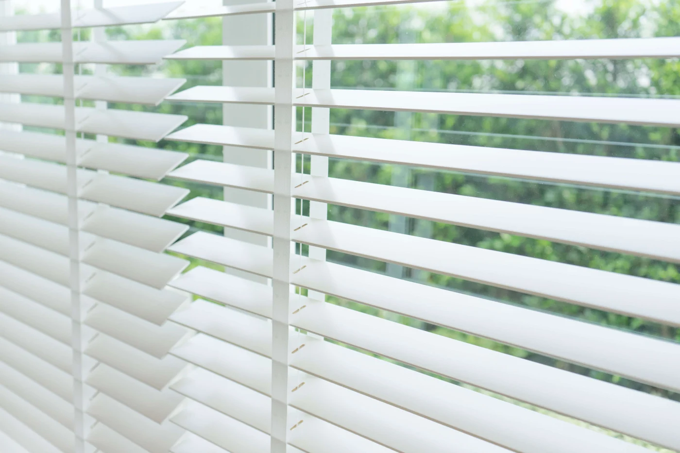 Close-up of white blinds in Napa, CA home
