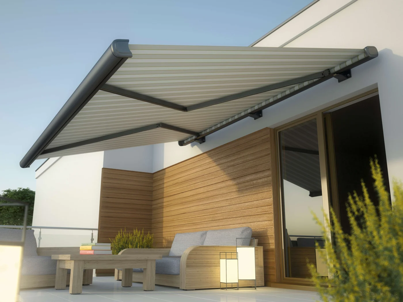 Awning And House Terrace, 3d Illustration Awning And House Terrace, 3d Illustration