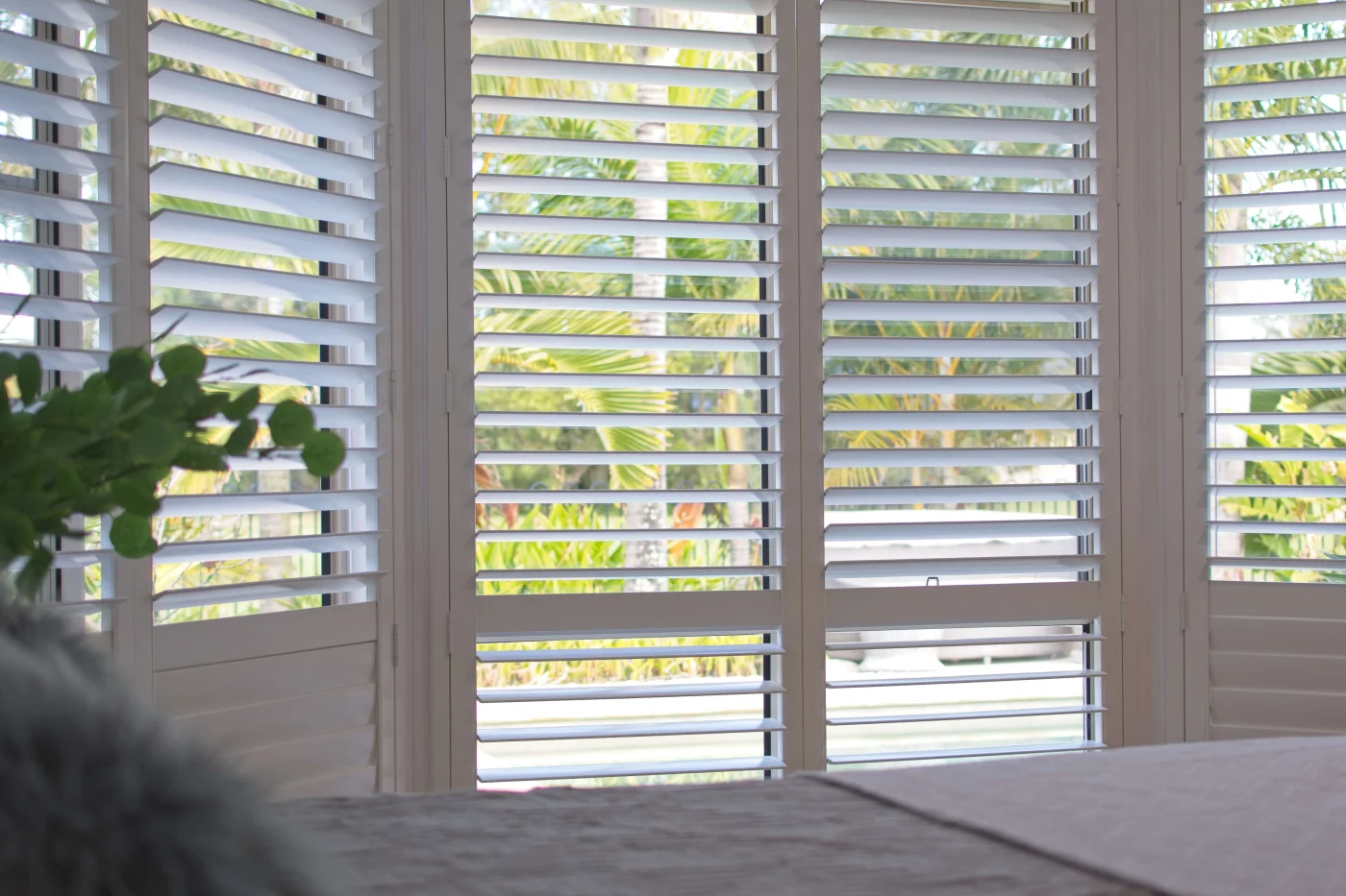 White blinds on large windows of St. Helena, CA home | The Home Living Company