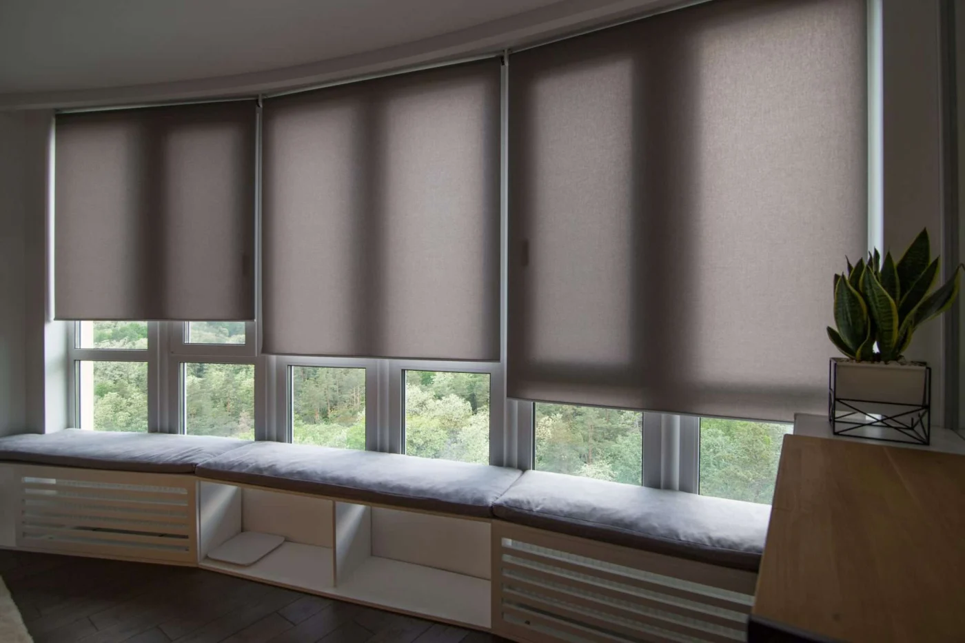 Gray motorized shades inside San Pablo, CA Home | The Home Living Company