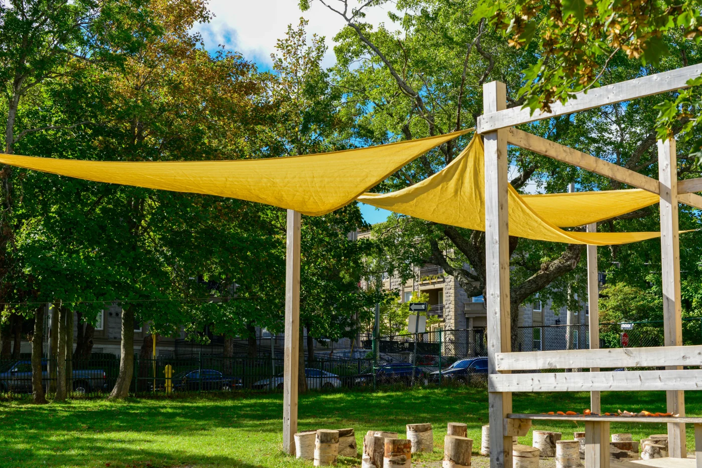 Bright sail shade over a playground