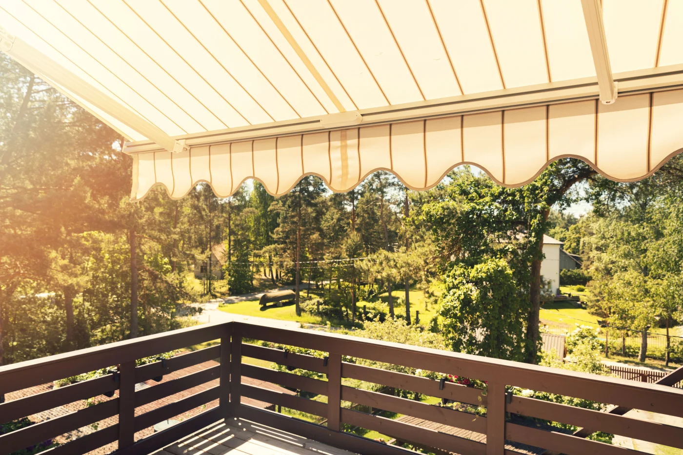 Striped awning attached to Napa, CA home