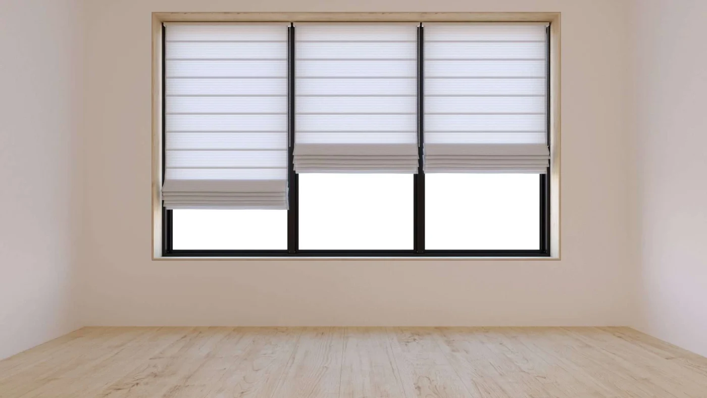 White motorized shades hanging on window in Lafayette, CA | Home Living Window Fashions