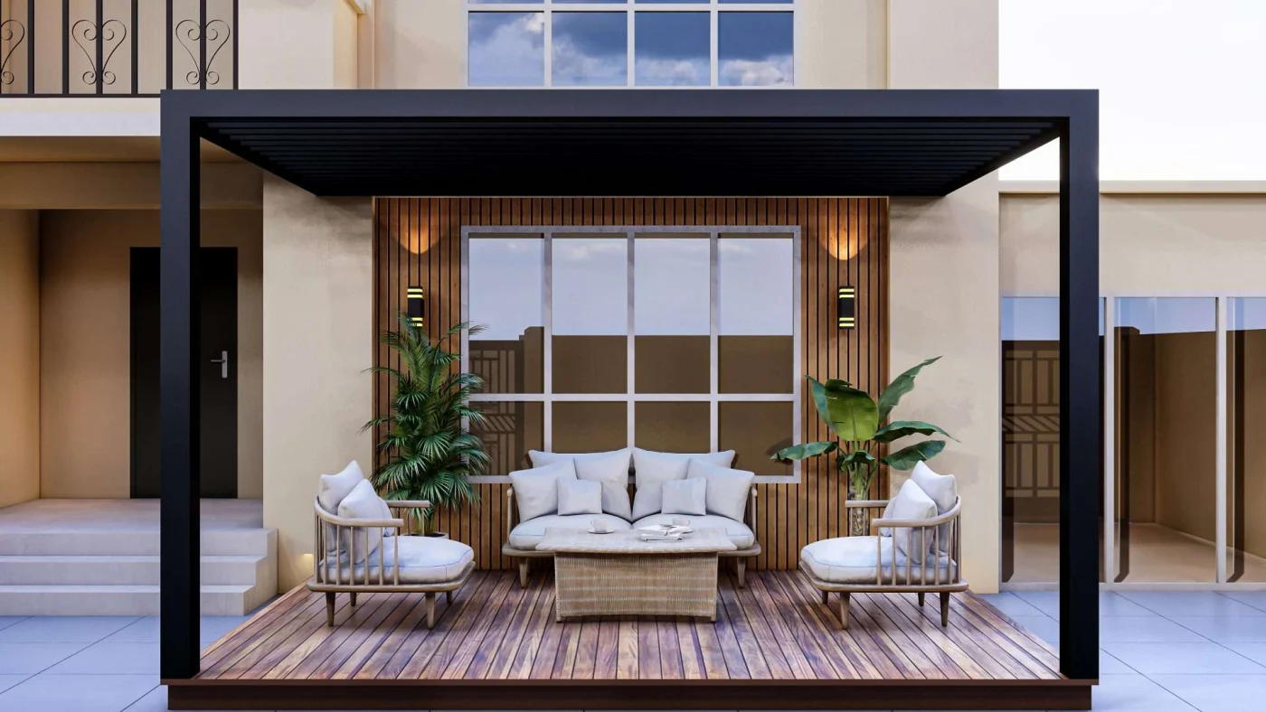 Pergola with the ability to open the roof when needed