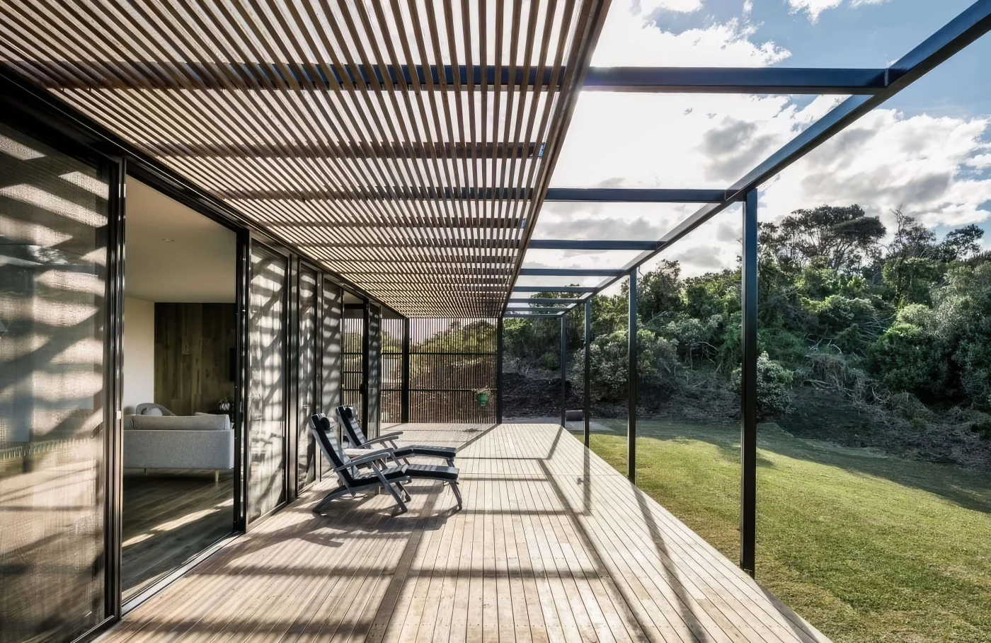 Open roof pergola on deck of home