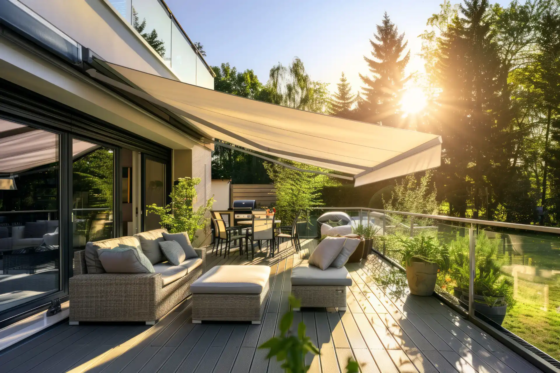 Sunny terrace with a retractable awning in Walnut Creek, CA | Home Living Outdoor Spaces