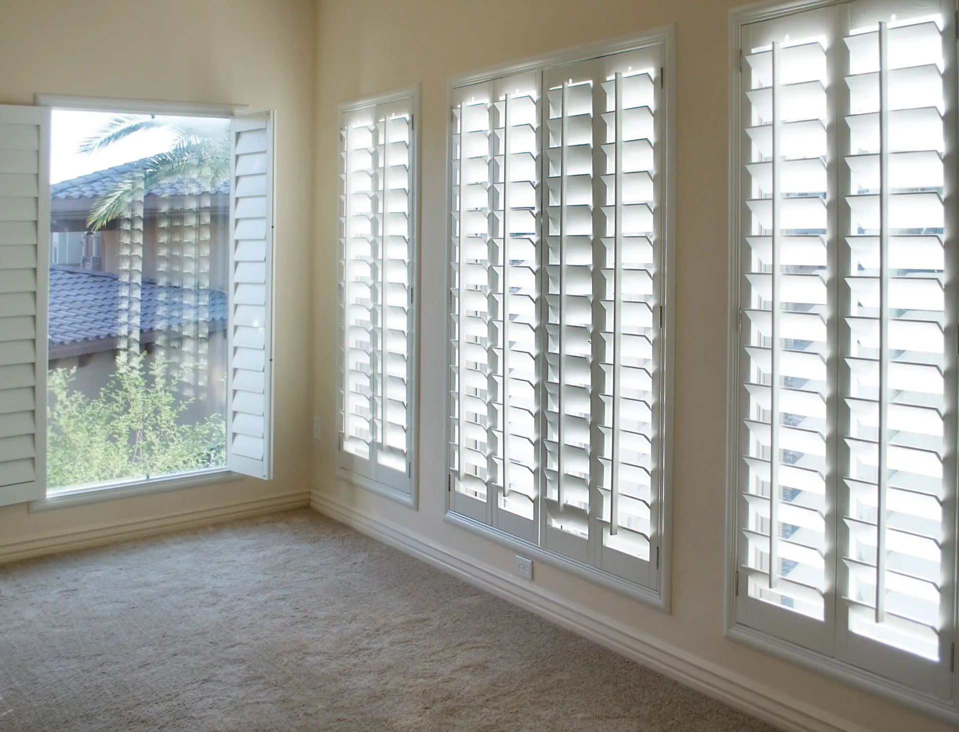 White plantation shutters in a luxury home in Walnut Creek, CA | Home Living Window Fashions